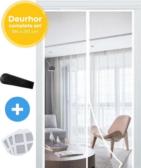 FLOOQ Premium Magnetisch Vliegengordijn Modern 184x210cm Zwart - Deurhor - Vliegenhor - Insectenhor Hordeur - Incl. bevestigingsmateriaal van Merkloos