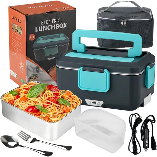 Fokelyi Elektrische Lunchbox 2,5L - RVS Broodtrommel 90W Met Bestek - Snel Verwarmen-Thermos Lunchbox - Verschillende Compartimenten-Verborgen Luchtventiel - Voor Kantoor En Auto