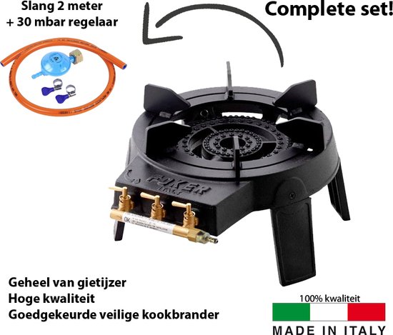 Foker Originele Wokbrander set - gietijzer - 3 verschillende kleppen - met uitneembare ring geschikt voor pannen en wokken - max 9,4kW - Propaan - onbeveiligd van FOKER