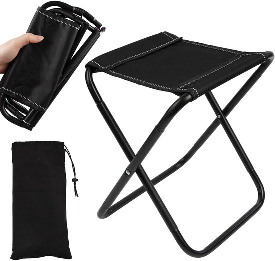 Foldable Stool - Mini Outdoor Camping Stoel - Portable Small Lightweight Hunting Stool met Carry Bag met Zipper - Vouwbare Relax Stoelen voor Fishing en Picnics (Black)