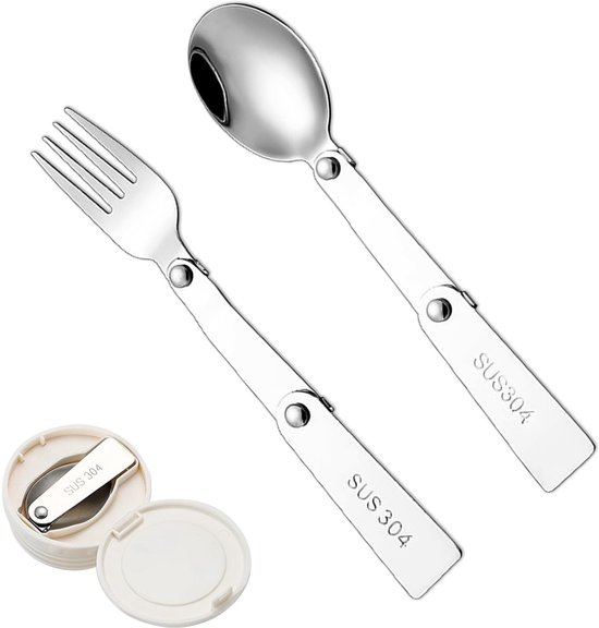 Folding Stainless Steel Spoon and Fork Set for Outdoor Picnic, Travel, Camping - 2 Pcs