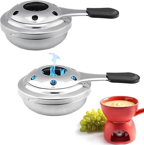 Fonduebrander - 2 Stuks - Draagbare Roestvrijstalen Alcoholkachel - Alcoholbranders - Draagbare Alcoholbrander Van Roestvrij Staal - Rvs - Afneembare Fondue-Alcoholbrander - 9.5cm Doorsnede - Geschikt Voor Kamperen of Noodgevallen - Zilver van Merkloos