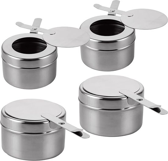 Fonduebrander - 4 Stuks - Draagbare Roestvrijstalen Alcoholkachel - Alcoholbranders - Draagbare Alcoholbrander Van Roestvrij Staal - Rvs - Afneembare Fondue-Alcoholbrander - 9 X 6 Cm - Geschikt Voor Kamperen, Reizen En Wandelen - Zilver van Merkloos