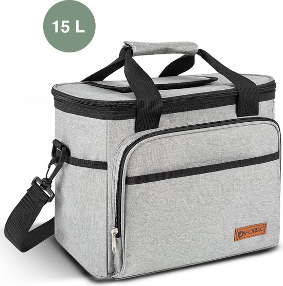 ForDig Koeltas met Easy-Acces Flap 4 laags geïsoleerd - Lunchtas - Opvouwbaar - 15 Liter - Grijs van Ford