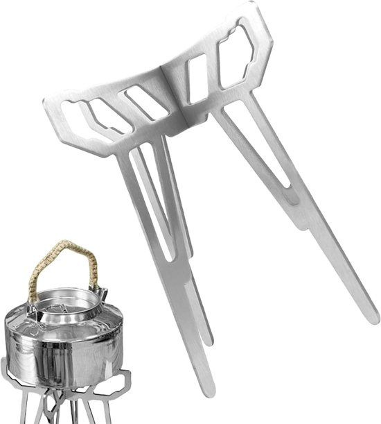 Fornuis Standaard - Kampeerbasis Opvouwbaar - Outdoor Koken - Roestvrij Staal - 17.5x19.7cm - Zilver