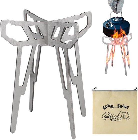 Fornuisrek - Kampeerkachelstand Potsteun - Buiten Koken - Roestvrij Staal - 17.5x19.7cm - Zilver