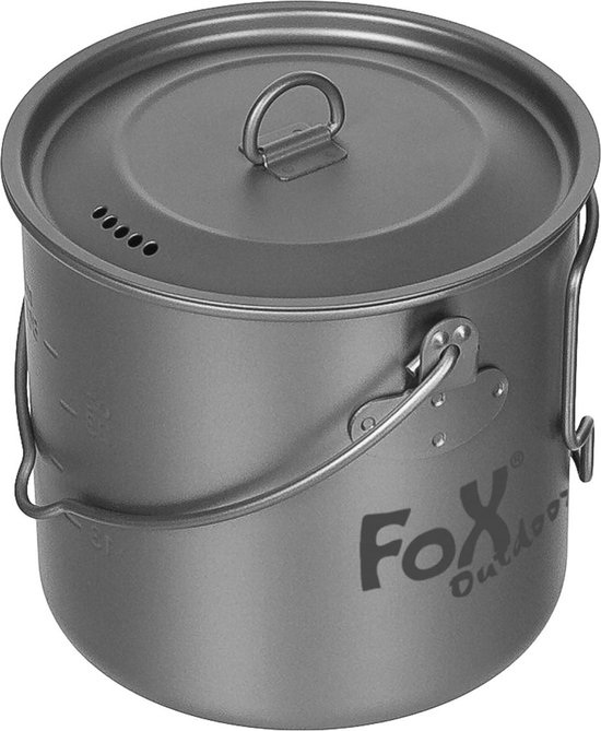 Fox Outdoor - Pot - Titanium - Klein - Met Deksel - Opvouwbare handgrepen - ca. 1 liter van Fox