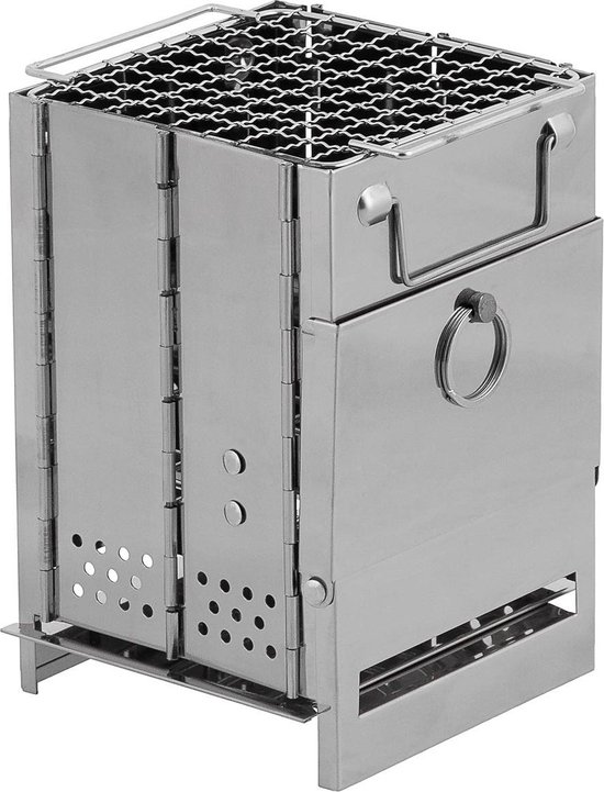 Fox outdoor Rocket Stove - Buitenkachel - RVS - opvouwbaar met grill - mini - ca. 21 x 14 x 14 cm (H x B x D)