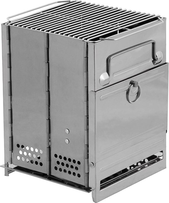 Fox outdoor Rocket Stove - Buitenkachel - RVS - opvouwbaar met grill - small - ca. 27 x 20 x 20 cm (H x B x D) van Fox