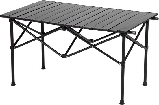 FOXSPORT Campingtafel Inklapbaar - Kampeertafel Opvouwbaar - Inklapbare Tafel - Lichtgewicht Aluminium - Vouwtafel - Klaptafel - oprolbaar tafelblad inklapbaar - Zwart - 90 x 58 x 55 cm