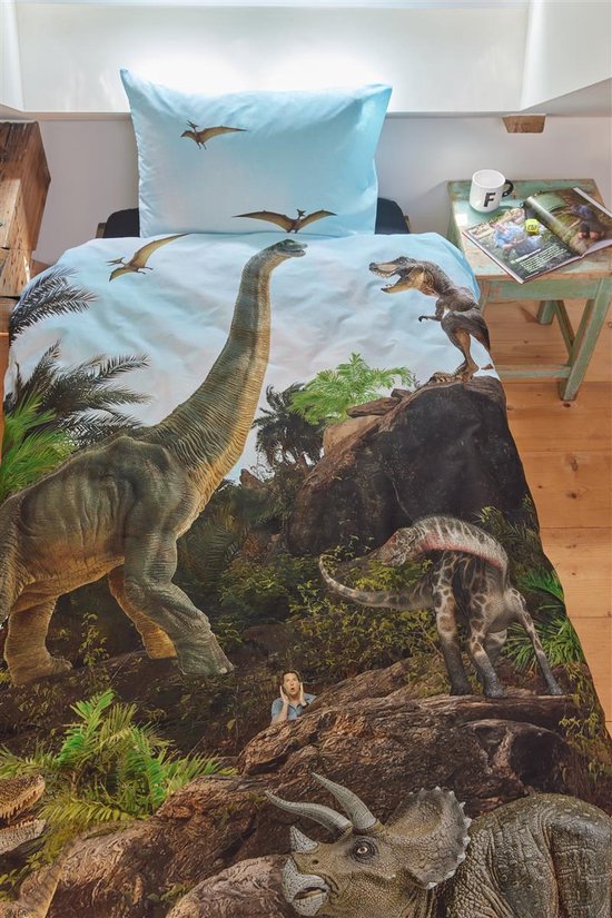 FREEK VONK Dappere Dinos dekbedovertrek - Eenpersoons - 140x200 - Naturel van Freek Vonk