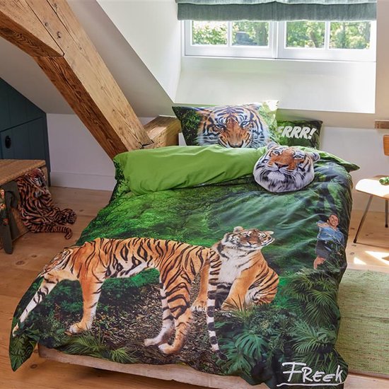 FREEK VONK Tandige Tijgers dekbedovertrek - Eenpersoons - 140x200 - Groen van Freek Vonk