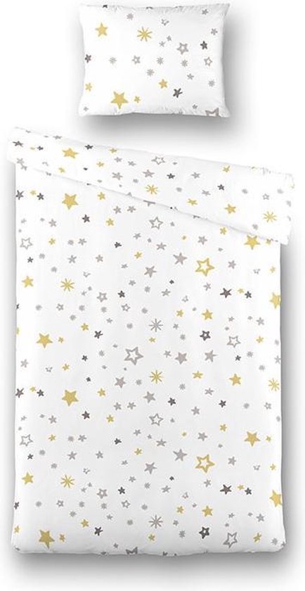 Fresh&Co  Kids - Junior Kinderdekbedovertrek Starry Nights - Wit 100x135 cm - Katoen - Kinderdekbedovertrek met 1 Kussensloop van Merkloos
