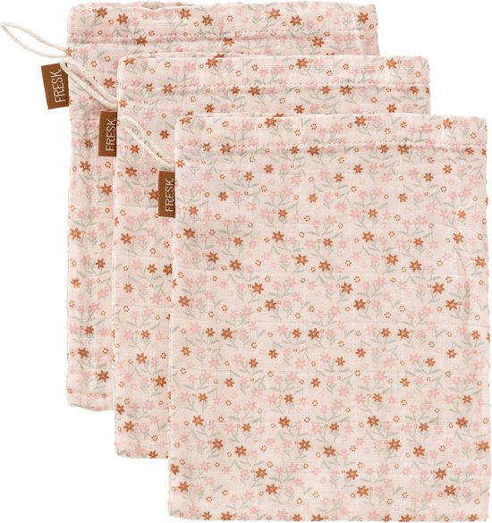Fresk Hydrofiele Washandjes - 21 x 15 cm - Babyverzorging - 3 stuks - Ademend en Absorberend - Babyspullen - Babyverzorging - Crème - Garden Flowers van Fresk