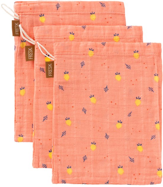 Fresk Hydrofiele Washandjes - 21 x 15 cm - Babyverzorging - 3 stuks - Ademend en Absorberend - Babyspullen - Babyverzorging - Lichtroze - Summer Fruit van Fresk