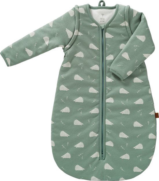 Fresk Slaapzak Baby Winter - 0-6M - 60 cm - Afritsbare Mouwen - Interlock met Lichte Voering - Biologisch Katoen - Zacht en Ademend - TOG 2.8 - Groen - Hedgehog van Merkloos