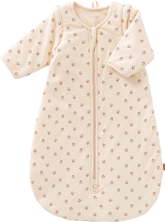 Fresk Slaapzak Baby Winter - 6-12M - 90 cm - Afritsbare Mouwen - Interlock met Lichte Voering - Biologisch Katoen - Zacht en Ademend - TOG 2.8 - Beige - Berries