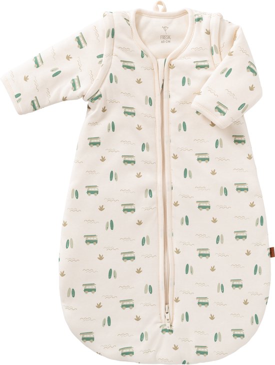 Fresk Slaapzak Baby Winter - 6-12M - 90 cm - Interlock met Lichte Voering - Biologisch Katoen - Zacht en Ademend - TOG 2.8 - Mintgroen - Surf Boy