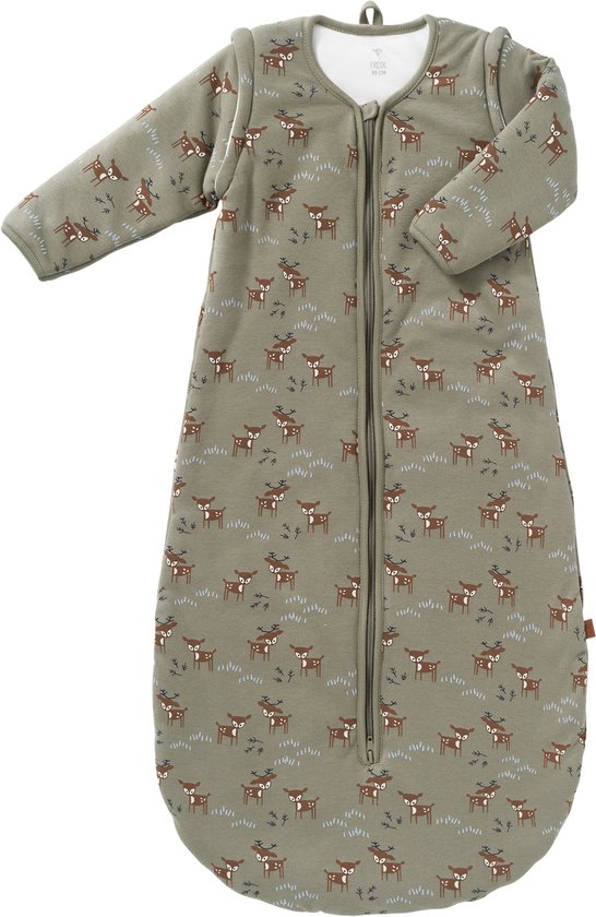 Fresk Slaapzak Baby Winter – Afritsbare Mouwen - Interlock met Lichte Voering - Biologisch Katoen - Zacht en Ademend - TOG 2.8 - Groen - Deer Olive