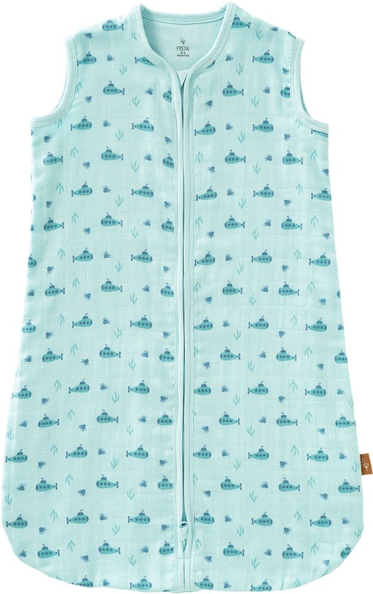Fresk Zomerslaapzak 0-6 m – Mousseline Zomerslaapzak – 1.1 TOG – Slaapdeken - Blauw - Submarine