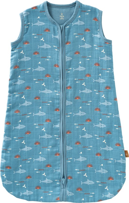 Fresk Zomerslaapzak 6-12 m – Mousseline Zomerslaapzak – 1.1 TOG – Slaapdeken - Blauw - Shark van Merkloos