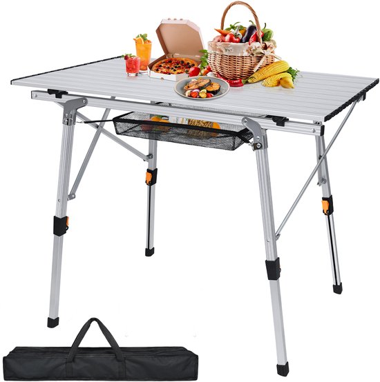 Froadp Zilver Aluminium Kampeertafel inklapbaar 90 x 52 cm, Kampeertafel Vouwtafel met verstelbare hoogte, Draagtas, Picknicktafel voor Kamperen, Tuin, Balkon