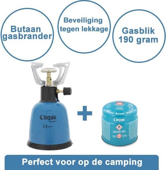 Froyak Camping gasbrander 1-pits - lichtgewicht kookbrander - butaan - met gasblik van Merkloos