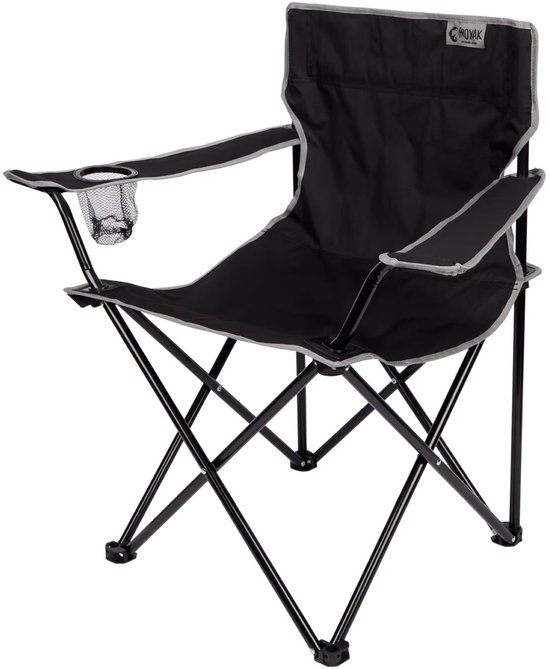 Froyak - Opvouwbare campingstoel - Met bekerhouder - Met praktische hoes - Zwart