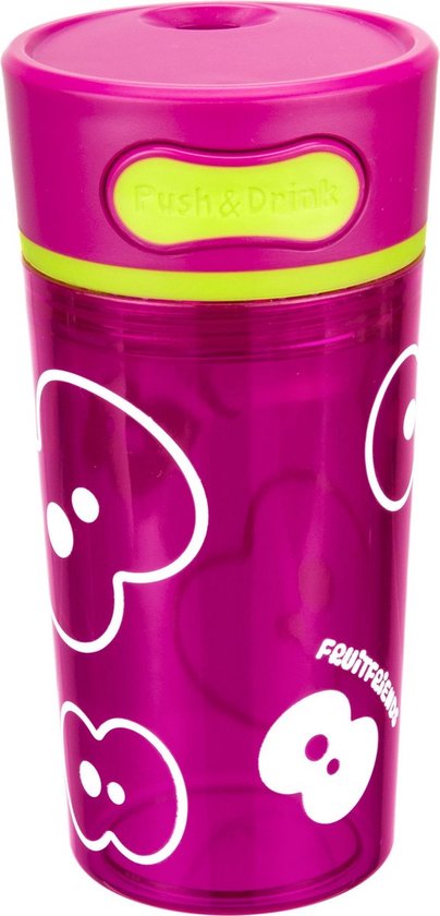 FruitFriends Push & Drink Drinkbeker - 300 ml - Paars - Antilek - Drinkfles voor kinderen van Fruitfriends