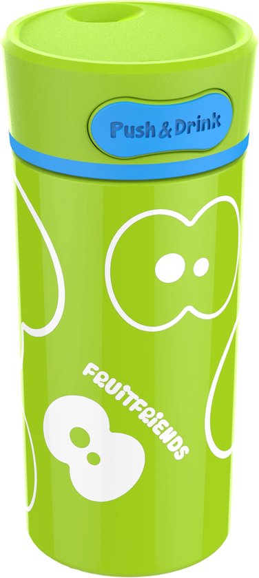 Fruitfriends Push & Drink Drinkbus - 300ml - 18x7cm - Drinkfles kinderen - RVS - Limoen Groen van Fruitfriends