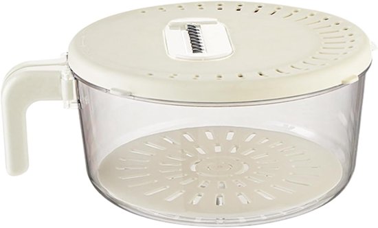 Fruitwasbak Dubbellaags - Uitlekbak Keuken - Maaltijdbereiding Opslag - Opklapbaar Handvat - 27x21x11.5 cm - Wit