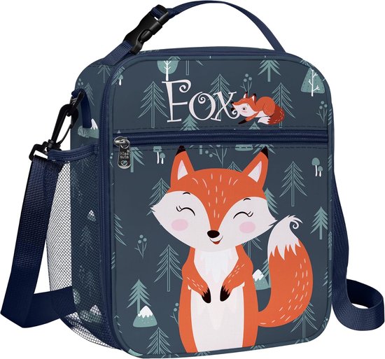 Fuchs geïsoleerde lunchtas voor kinderen, met flessenhouder, blauwe koeltas, klein, draagbaar, voor jongens en meisjes van Wernnsai