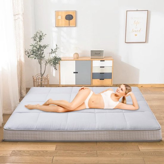 Futon Matras 140x200 cm Grijs - 10cm Dik Opvouwbaar Vloermatras voor Logeerbed of Camping van Merkloos