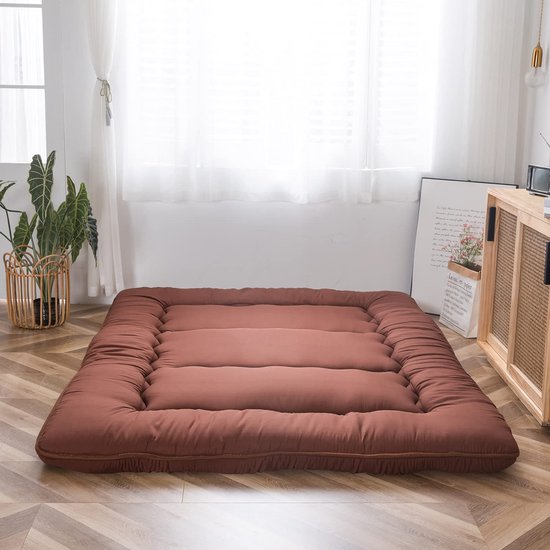 Futon matras, gewatteerde Japanse vloermatras, gewatteerde bedmatrastopper, extra dikke opvouwbare slaapmat, ademende vloerlounger, logeerbed voor bank (koffie, eenpersoons)