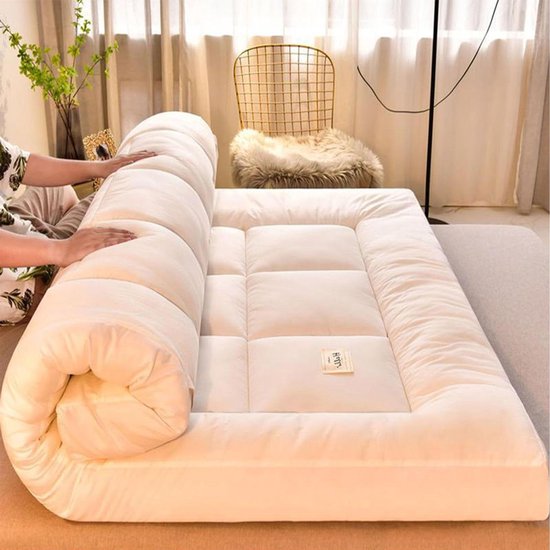 Futon Matras - Japanse Tatami Vloermat - Comfortabel Slapen - Huidvriendelijke Zachte Stof - 200x220cm - Wit van Merkloos
