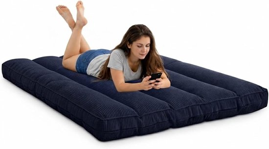 Futon Matras - Slaapmat Logeerbed - Veelzijdig Gebruik - Afneembare Wasbare Hoes - 140x190 cm - Donkerblauw van Merkloos
