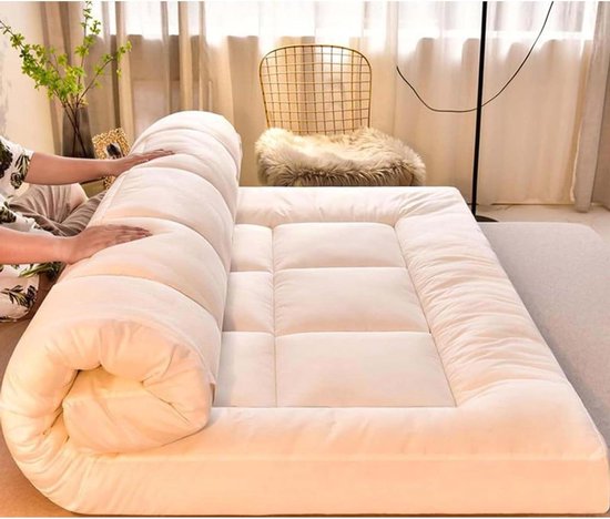 Futon Matras - Slaapmat Vloermat - Kamperen en Loungen - Ergonomisch Ontwerp - 180 x 200 cm - Wit