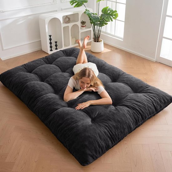 Futon Matras - Vloermatras Gastenmatras - Ontspannen Slapen - Geknoopt Handwerk - 15 cm dik - Zwart