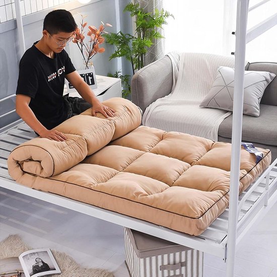Futon Matras - Vloermatras Opvouwbaar - Comfortabel Slapen - Driedimensionaal Gewatteerd - 180x200cm - Geel