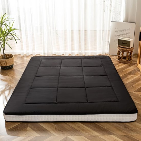 Futon matras - Vloermatras slaapkussen - Logeren slapen - Extra dik opvouwbaar - 190x90x10 cm - Zwart van Merkloos