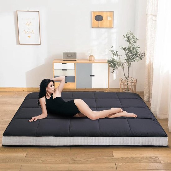 Futon Matras - Vouwmatras Vloerbed - Flexibel Slapen - Vijflaags Comfort Schuim - 100 x 200 cm - Zwart