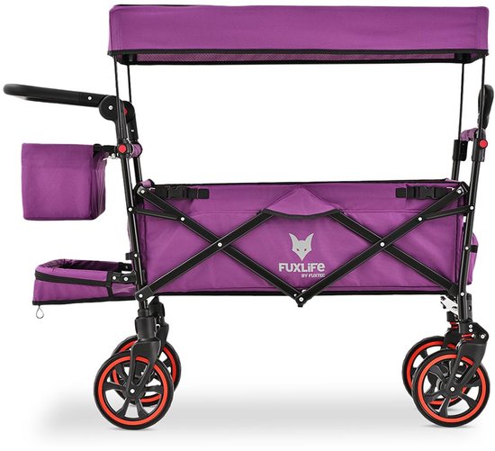 FUXLIFE by FUXTEC CT850 Bolderkar Kinderwagen - Opvouwbaar - Paars - Comfortabel & Veilig - Met Zonnedak & Handkar - Max. 75kg