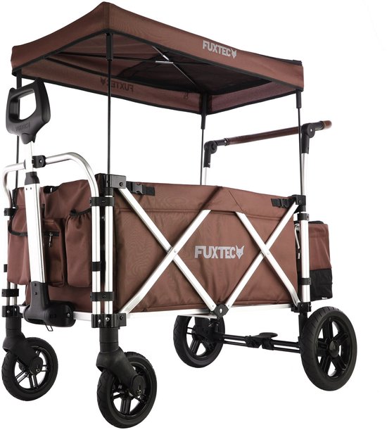 FUXLIFE by FUXTEC CTL900 Bolderkar Luxe - Opvouwbaar - Bruin - Met Veiligheidsriemen & Zonnedak - Strandkar & Handkar - Max. 75kg