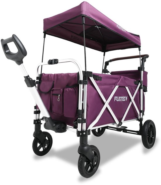 FUXLIFE by FUXTEC CTL950 Bolderkar Premium - Opvouwbaar - Paars | Met Veiligheidsriemen & Zonnedak - Strandkar & Handkar - Max. 75kg