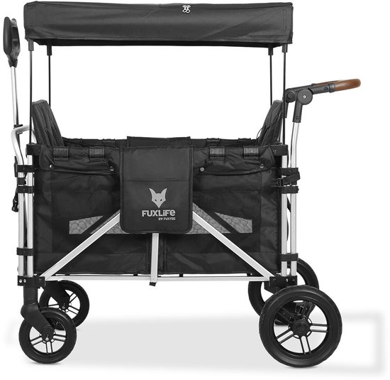FUXLIFE by FUXTEC CTXL900 Bolderkar voor 4 kinderen - Opvouwbaar - Zwart - Met Veiligheidsriemen & Zonnedak - Strandkar & Handkar - Max. 75kg