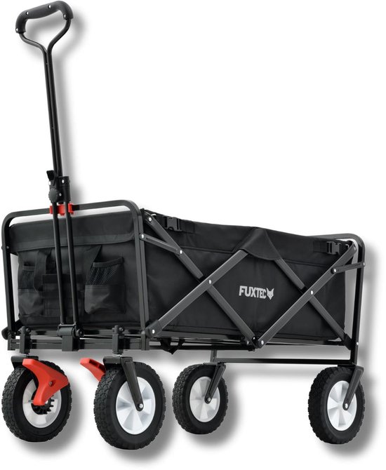 FUXTEC Bolderkar CT100 - Opvouwbare handkar met dak - Max. draagvermogen 75 kg - Verwijderbare zonwering - Stevig stalen frame - Ingebouwde achtermand - Geschikt voor kinderen van 3 tot 6 jaar