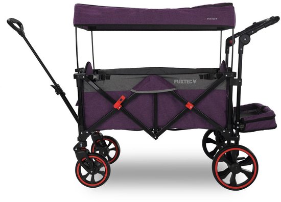 FUXTEC opvouwbare bolderwagen FX-CTC850 Premium paars/grijs - extra klein opvouwbaar met dak, parkeerrem, rubber comfortbanden, interieurverlenging & extra duwbeugel van Merkloos
