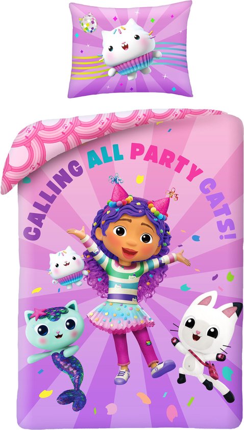 Gabby's poppenhuis Dekbedovertrek, Party Cats - 140 x 200 + 70 x 90 cm - Polyester van Dreamtex