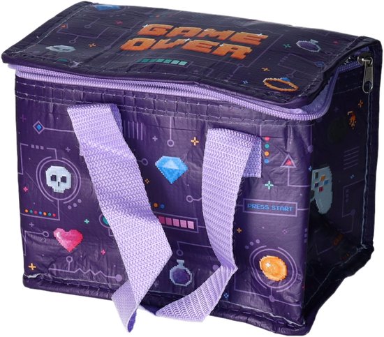 Game Over Koeltas lunch - paars - 4 liter - RPET - koelboxen - picknick/strand - lunchtas van Merkloos