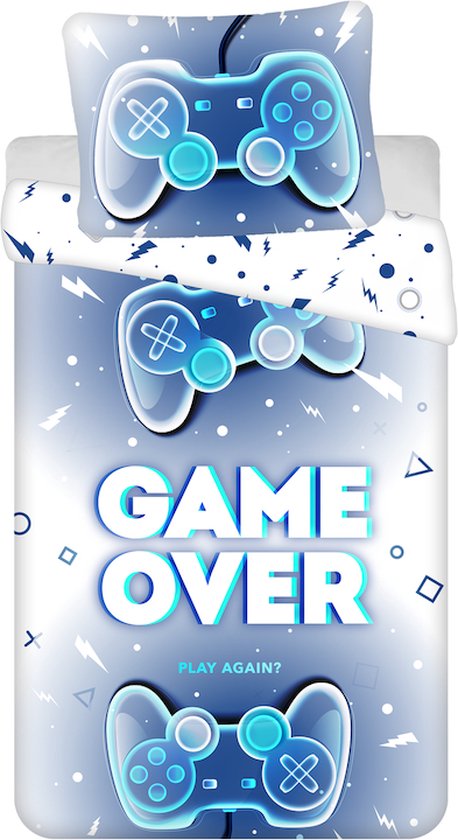 Gamer Dekbedovertrek Game Over 140 x 200 cm - 70 x 90 cm van Merkloos